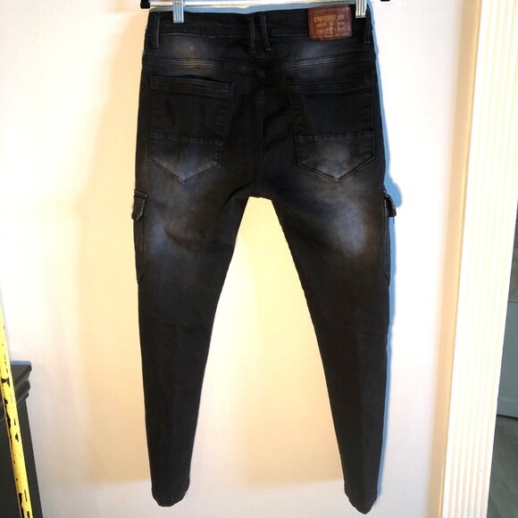 Emporio 10X Black Distressed Cargo Jogger Jeans Size M Slim Fit Denim - Picture 12 of 12